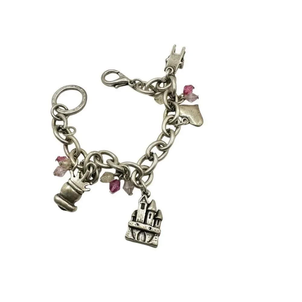 Princess Charm Bracelet Silver Pink Crystal castle  Chair heart princess